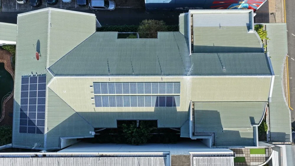 Aerial overview of the Mid-City Apartments roof on McLeod Street, Cairns