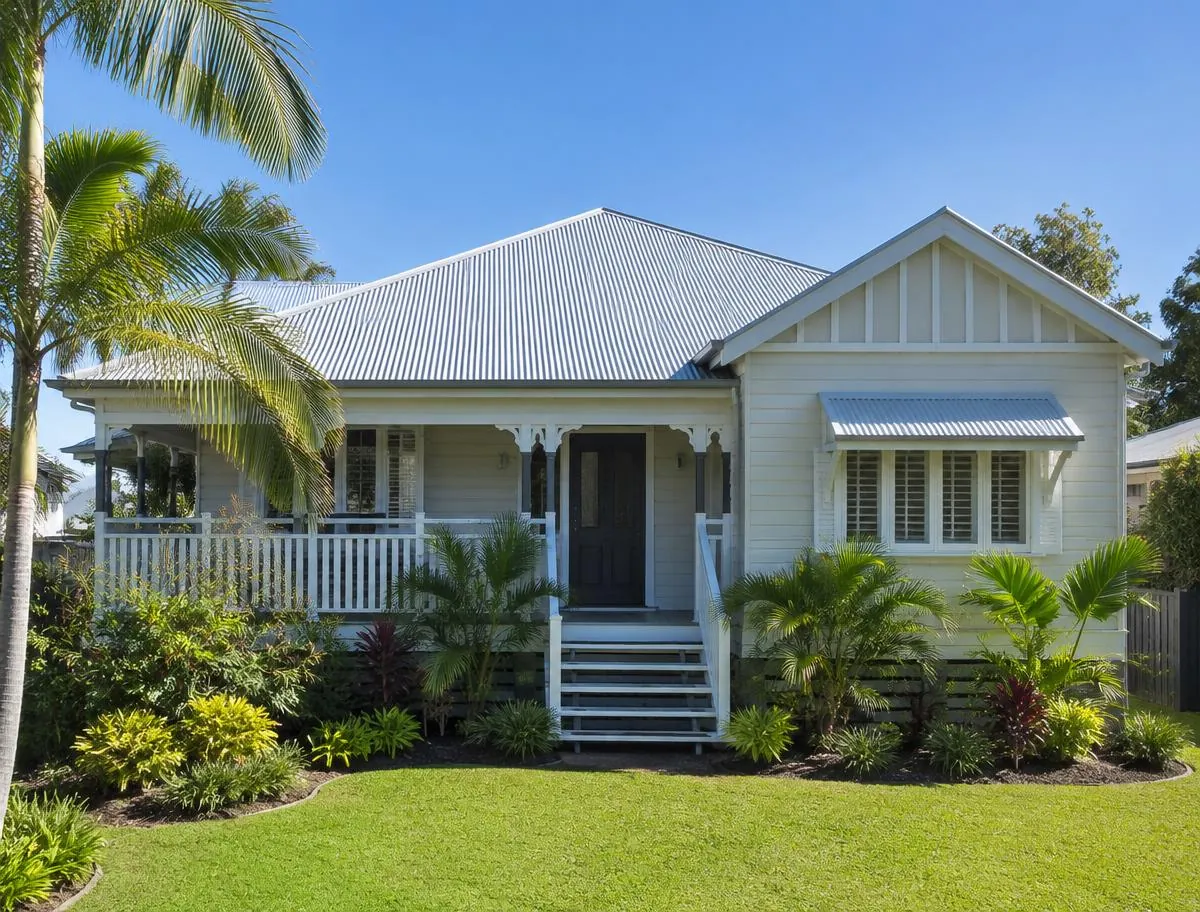 Queenslander-style home with a light grey corrugated metal roof